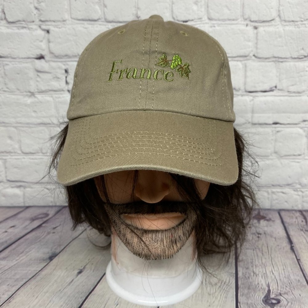 Dad Hat Cap Strap Back Light Brown France Embroidered Cotton One Size Fit Most